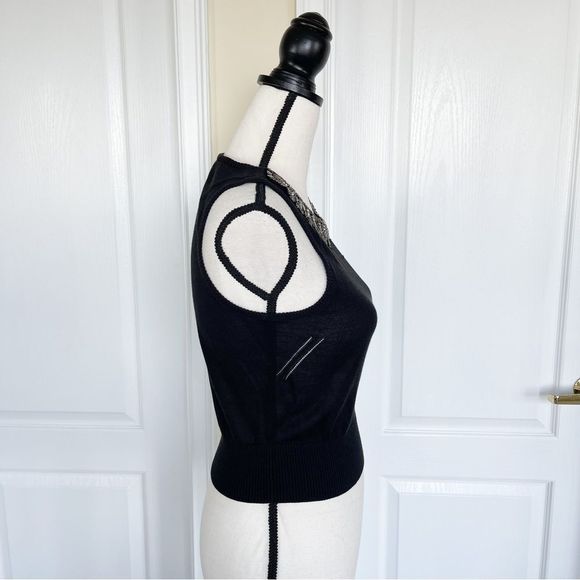 Badgley Mischka Size XS Hand Embroidered Detailed Stitching Sheer Silk Blend Top - Picture 6 of 12